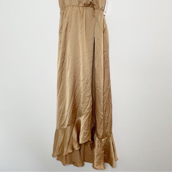 Show Me Your Mumu Samantha Ruffle Wrap Dress True Gold Luxe Satin Small - Picture 7 of 12